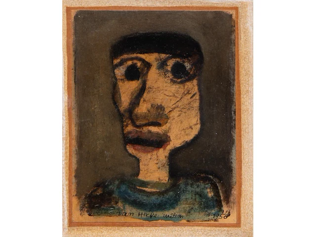 Willem van hecke (1893-1976), portrait, 1956, mixed media 31.5 x 28 cm. (12.40 x 11.01 in.), frame: 38.5 x 34.5 cm. (15.16 x 13.58 in.) - afbeelding 1 van  4