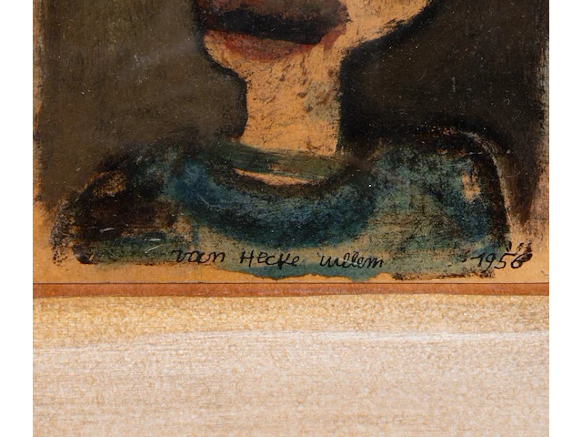 Willem van hecke (1893-1976), portrait, 1956, mixed media 31.5 x 28 cm. (12.40 x 11.01 in.), frame: 38.5 x 34.5 cm. (15.16 x 13.58 in.) - afbeelding 4 van  4