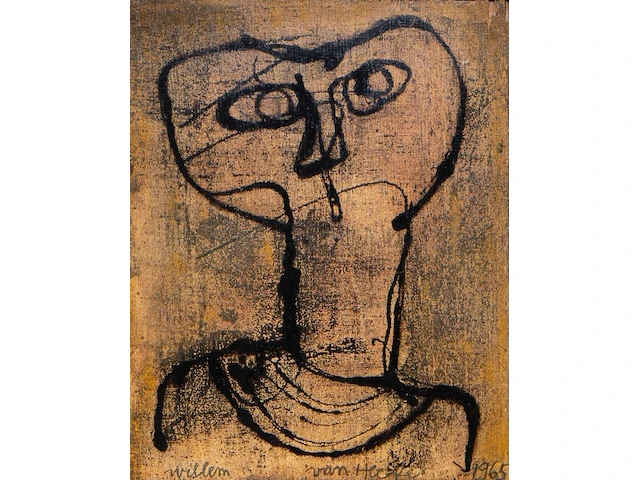Willem van hecke (1893-1976), portrait, 1965, mixed media 28.5 x 23 cm. (11.22 x 9.06 in.), frame: 30 x 24.5 cm. (11.81 x 9.65 in.) - afbeelding 1 van  4