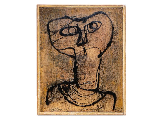 Willem van hecke (1893-1976), portrait, 1965, mixed media 28.5 x 23 cm. (11.22 x 9.06 in.), frame: 30 x 24.5 cm. (11.81 x 9.65 in.) - afbeelding 2 van  4