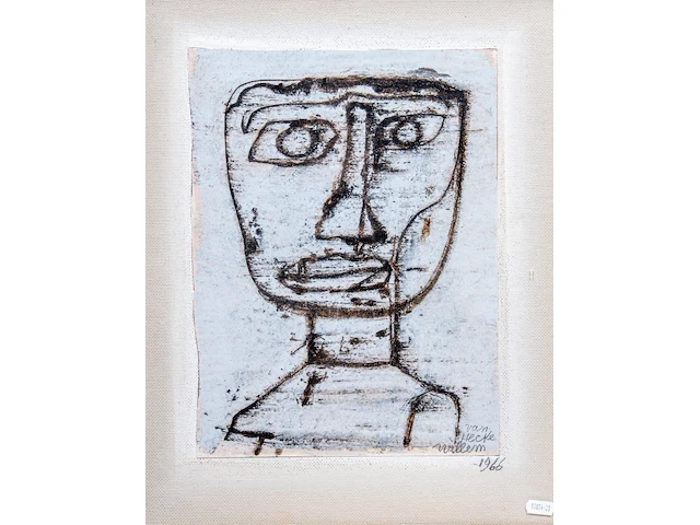 Willem van hecke (1893-1976), portrait, 1966, mixed media 50 x 40 cm. (19.67 x 15 3/4 in.), frame: 53 x 43 cm. (20.87 x 16.92 in.) - afbeelding 1 van  5