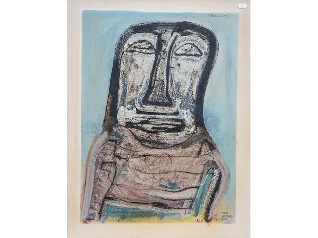 Willem van hecke (1893-1976), portrait, 1968, mixed media 75 x 59 cm. (29.53 x 23.23 in.), frame: 80 x 63 cm. (31 1/2 x 24.80 in.) - afbeelding 1 van  5