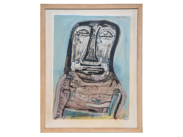 Willem van hecke (1893-1976), portrait, 1968, mixed media 75 x 59 cm. (29.53 x 23.23 in.), frame: 80 x 63 cm. (31 1/2 x 24.80 in.) - afbeelding 2 van  5