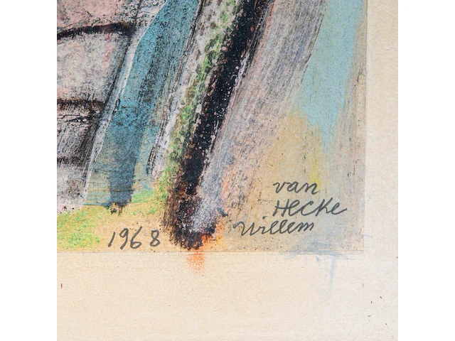 Willem van hecke (1893-1976), portrait, 1968, mixed media 75 x 59 cm. (29.53 x 23.23 in.), frame: 80 x 63 cm. (31 1/2 x 24.80 in.) - afbeelding 4 van  5