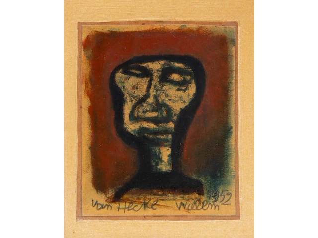 Willem van hecke (1893-1976), portrait of a man, 1952, mixed media 29 x 26 cm. (11.41 x 10.24 in.), frame: 36 x 32.5 cm. (14.16 x 12.80 in.) - afbeelding 1 van  4