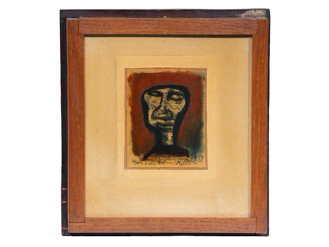 Willem van hecke (1893-1976), portrait of a man, 1952, mixed media 29 x 26 cm. (11.41 x 10.24 in.), frame: 36 x 32.5 cm. (14.16 x 12.80 in.) - afbeelding 2 van  4