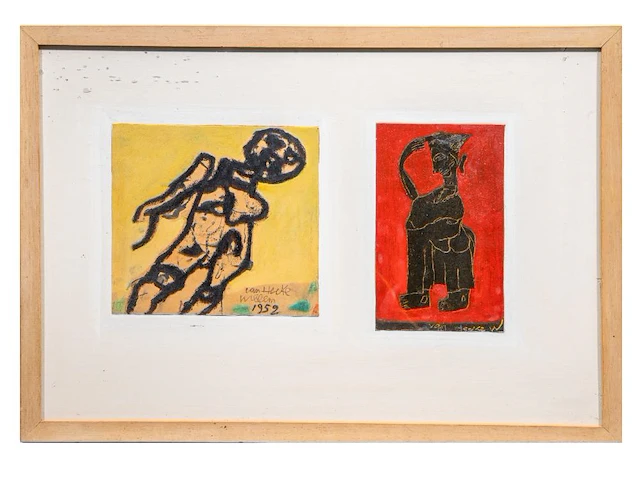 Willem van hecke (1893-1976), untitled, 1952, mixed media 40 x 58 cm. (15 3/4 x 22.82 in.), frame: 43.5 x 61.5 cm. (17.12 x 24.21 in.) - afbeelding 2 van  7