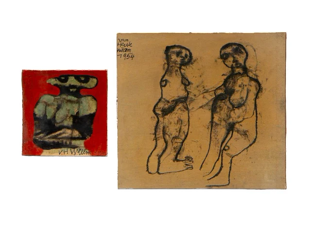 Willem van hecke (1893-1976), untitled, 1954, mixed media collage 38 x 50 cm. (14.96 x 19.67 in.), frame: 40 x 52 cm. (15 3/4 x 20.46 in.) - afbeelding 1 van  5