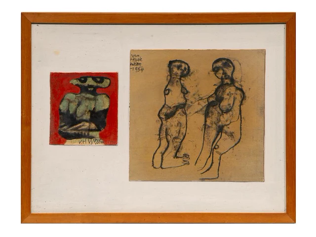Willem van hecke (1893-1976), untitled, 1954, mixed media collage 38 x 50 cm. (14.96 x 19.67 in.), frame: 40 x 52 cm. (15 3/4 x 20.46 in.) - afbeelding 2 van  5