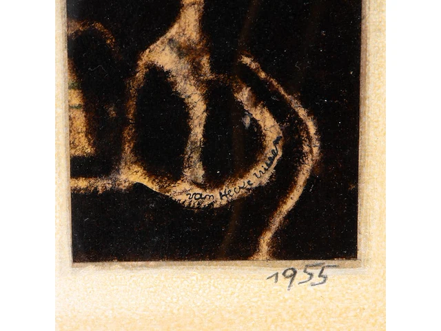 Willem van hecke (1893-1976), untitled, 1955, mixed media 30.5 x 26.5 cm. (12.00 x 10.42 in.), frame: 38 x 32.5 cm. (14.96 x 12.80 in.) - afbeelding 4 van  4