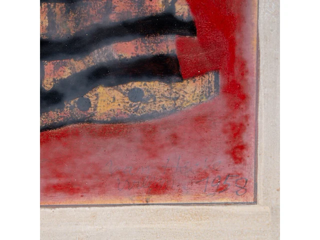 Willem van hecke (1893-1976), untitled, 1958, mixed media 37.5 x 44.5 cm. (14.75 x 17.51 in.), frame: 40.5 x 48 cm. (15.93 x 18.89 in.) - afbeelding 4 van  5
