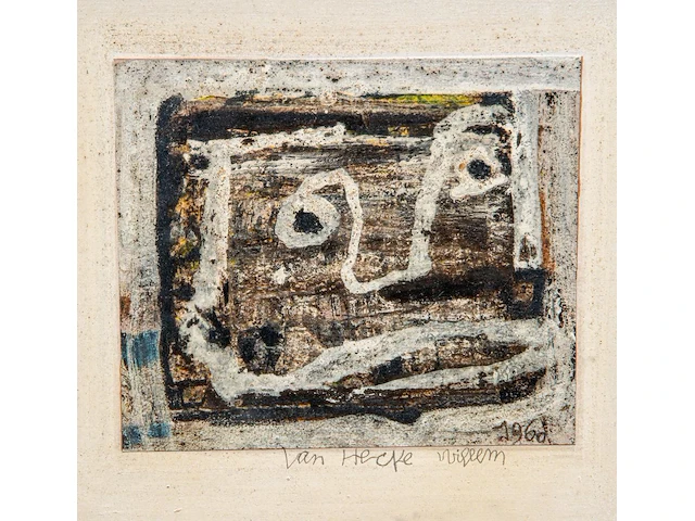 Willem van hecke (1893-1976), untitled, 1960, mixed media 34 x 39.5 cm. (13.39 x 15.55 in.), frame: 40 x 45 cm. (15 3/4 x 17.71 in.) - afbeelding 4 van  5
