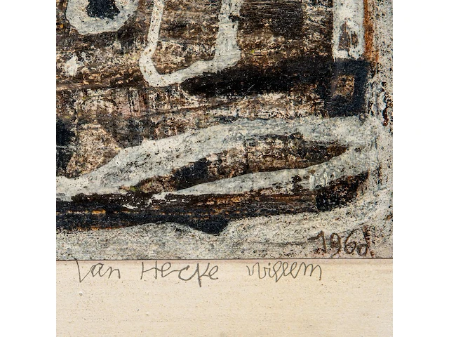 Willem van hecke (1893-1976), untitled, 1960, mixed media 34 x 39.5 cm. (13.39 x 15.55 in.), frame: 40 x 45 cm. (15 3/4 x 17.71 in.) - afbeelding 5 van  5