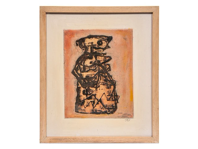 Willem van hecke (1893-1976), untitled, 1963, mixed media 47 x 41 cm. (18 1/2 x 16.14 in.), frame: 50.5 x 44 cm. (19.87 x 17.32 in.) - afbeelding 2 van  4