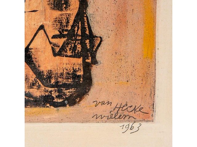 Willem van hecke (1893-1976), untitled, 1963, mixed media 47 x 41 cm. (18 1/2 x 16.14 in.), frame: 50.5 x 44 cm. (19.87 x 17.32 in.) - afbeelding 4 van  4