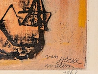 Willem van hecke (1893-1976), untitled, 1963, mixed media 47 x 41 cm. (18 1/2 x 16.14 in.), frame: 50.5 x 44 cm. (19.87 x 17.32 in.) - afbeelding 4 van  4