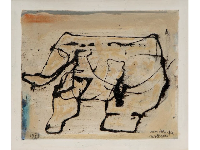 Willem van hecke (1893-1976), untitled, 1973, mixed media 40 x 50 cm. (15 3/4 x 19.67 in.), frame: 43 x 53 cm. (16.92 x 20.87 in.) - afbeelding 1 van  5
