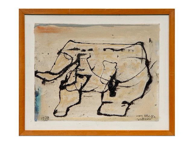 Willem van hecke (1893-1976), untitled, 1973, mixed media 40 x 50 cm. (15 3/4 x 19.67 in.), frame: 43 x 53 cm. (16.92 x 20.87 in.) - afbeelding 2 van  5