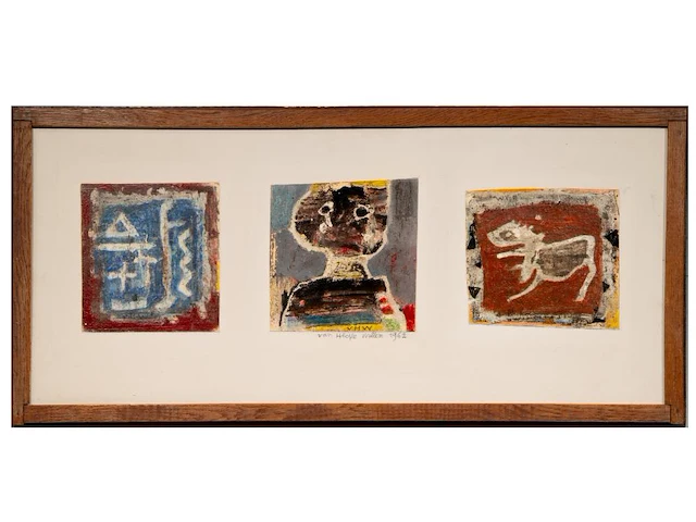 Willem van hecke (1893-1976), untitled triptych, 1962, mixed media 40 x 85 cm. (15 3/4 x 33.46 in.) - afbeelding 2 van  6