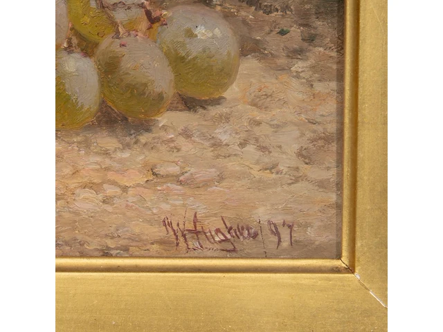 William hughers (1842-1901), still life with fruit, 1897, oil on panel 20 x 25 cm. (7.87 x 9.83 in.), frame: 50 x 55 cm. (19.67 x 21.64 in.) - afbeelding 4 van  5