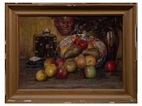 Willy van riet (1887-1928), still life with fruit and a japanese oni mask, 1919, oil on canvas 54 x 75 cm. (21.26 x 29.53 in.), frame: 71 x 93 cm. (27.94 x 36.60 in.) - afbeelding 2 van  6