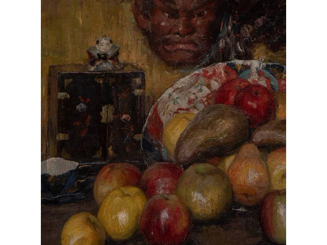 Willy van riet (1887-1928), still life with fruit and a japanese oni mask, 1919, oil on canvas 54 x 75 cm. (21.26 x 29.53 in.), frame: 71 x 93 cm. (27.94 x 36.60 in.) - afbeelding 6 van  6