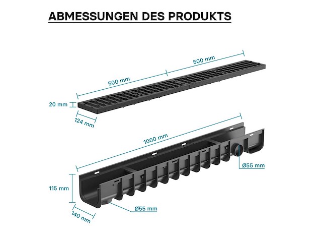 Wiltec drain – 1000 x 140 x 115 mm – laadvermogen 12,5 t (x2) - afbeelding 7 van  9