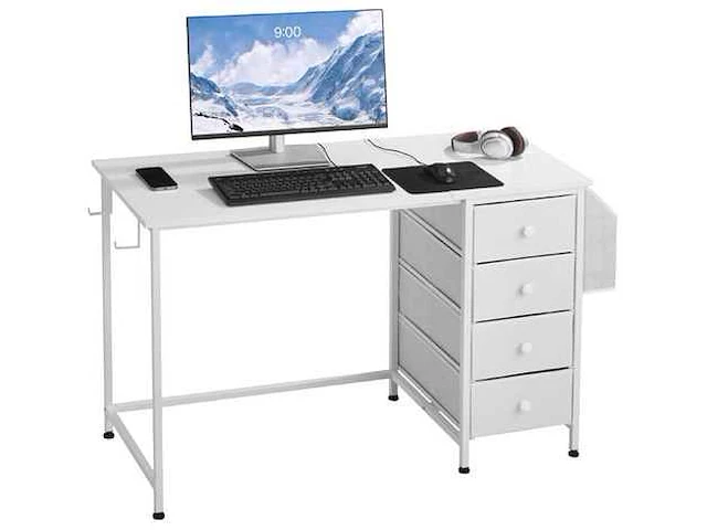 Wit bureau 100 cm met 4 stoffen lades - afbeelding 2 van  2