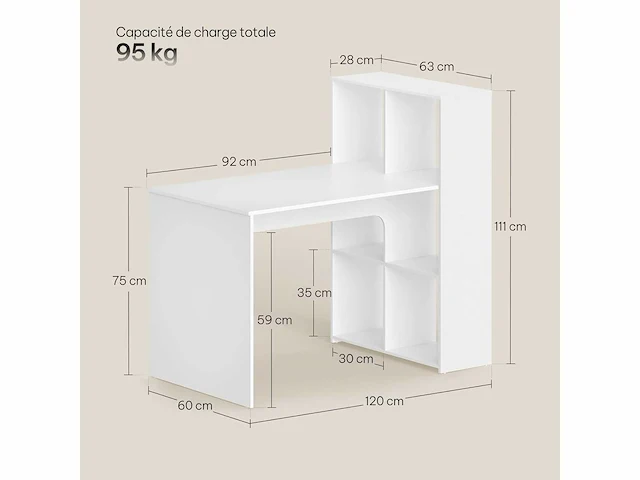 Wit bureau met plank en opslag - afbeelding 1 van  6