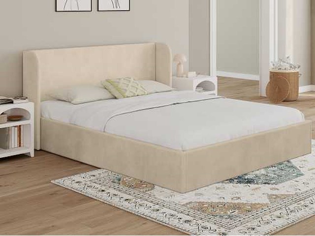 Wit stoffen borstbed met bedbasis en hoofdeinde 160x200cm - afbeelding 1 van  11