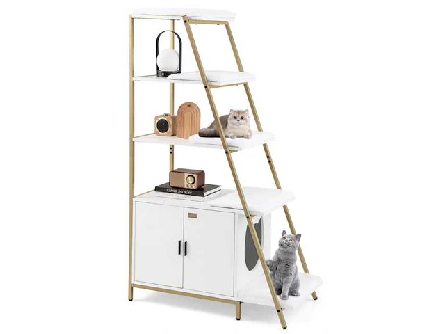 Witte grote kattenbak met mat - afbeelding 1 van  6