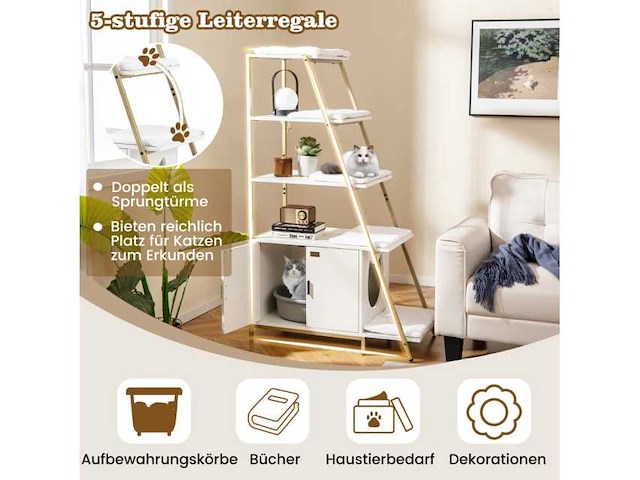 Witte grote kattenbak met mat - afbeelding 3 van  6