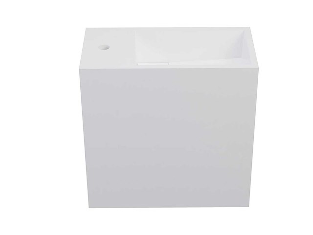 Witte hangende wasbak op een massief oppervlak met nis - kranen links - 40 cm - afbeelding 2 van  8