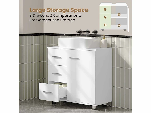 Witte kaptafel 60 x 30 x 60 cm met 3 grote lades - afbeelding 4 van  5