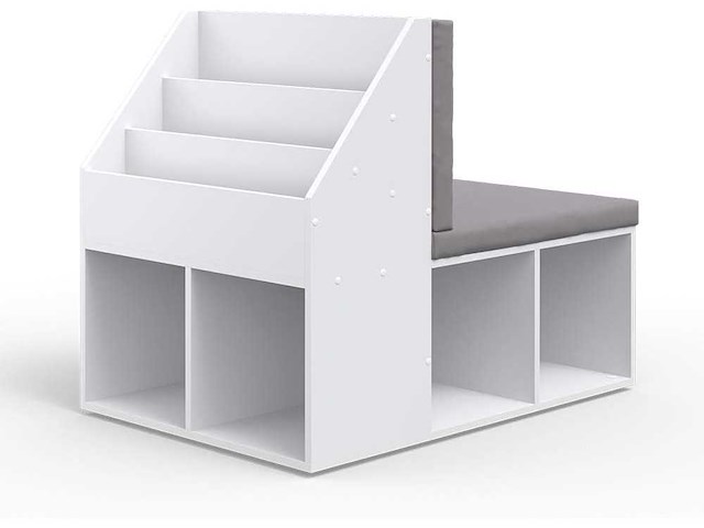 Witte kinderboekenkast met grijze zitplaats 97x67x78 cm - afbeelding 2 van  7