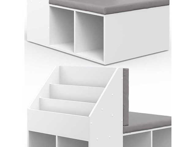 Witte kinderboekenkast met grijze zitplaats 97x67x78 cm - afbeelding 5 van  7