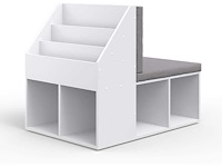Witte kinderboekenkast met grijze zitplaats 97x67x78 cm - afbeelding 2 van  9