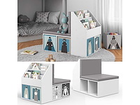 Witte kinderboekenkast met grijze zitplaats 97x67x78 cm - afbeelding 4 van  9