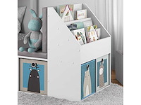 Witte kinderboekenkast met grijze zitplaats 97x67x78 cm - afbeelding 3 van  6