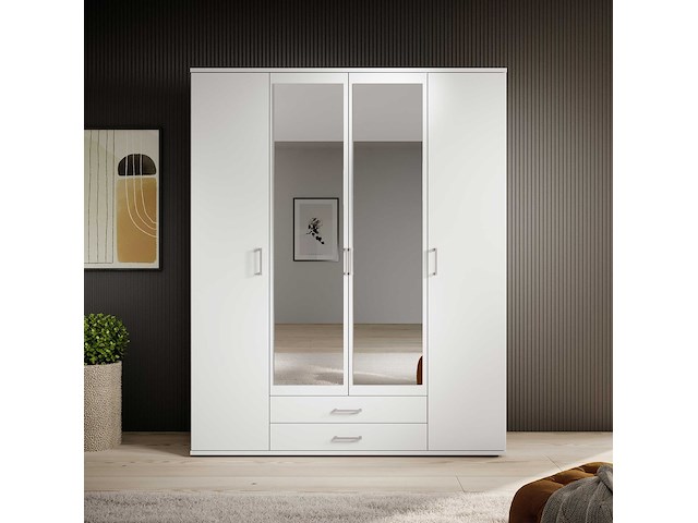 Witte kledingkast daniela 160cm met 4 deuren en spiegel - afbeelding 1 van  7