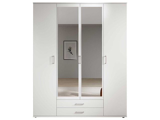 Witte kledingkast daniela 160cm met 4 deuren en spiegel - afbeelding 2 van  7