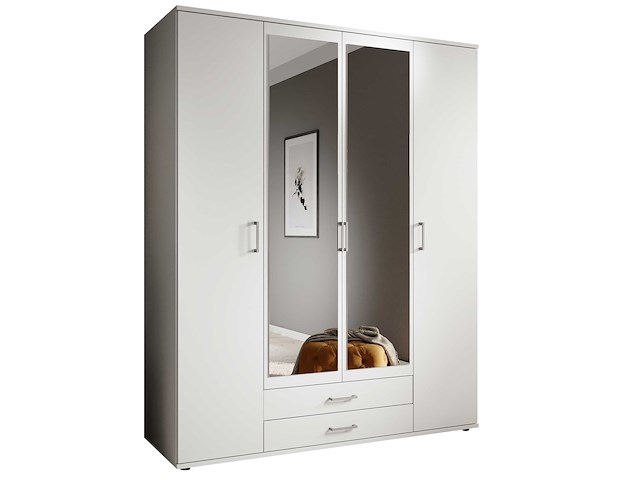 Witte kledingkast daniela 160cm met 4 deuren en spiegel - afbeelding 5 van  7