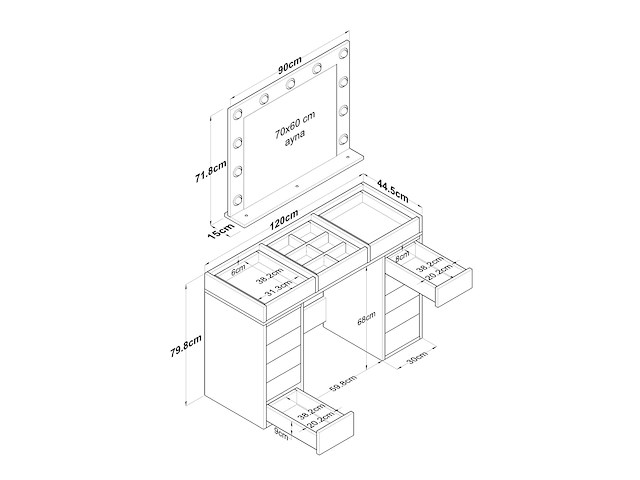 Witte make-uptafel bj118 - 100% melamine - afbeelding 8 van  8