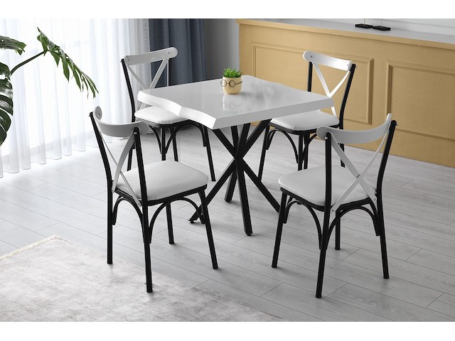 Witte melamine gecoate eettafel met metalen poten - afbeelding 1 van  3