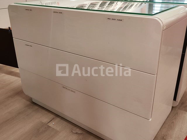 Witte opslagkast met drie laden en glas - afbeelding 3 van  4