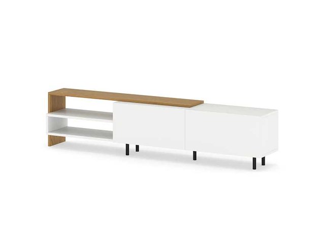 Witte tv-standaard voor 80-inch tv met planken - afbeelding 1 van  6