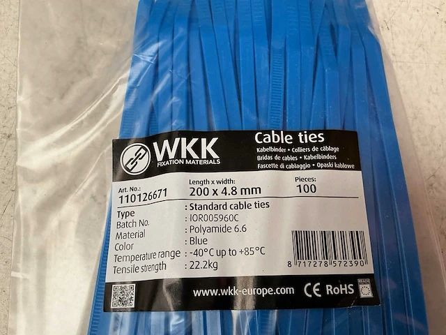 Wkk 200 x 4.8 mm polyamide kabelbinders (10x) - afbeelding 1 van  2