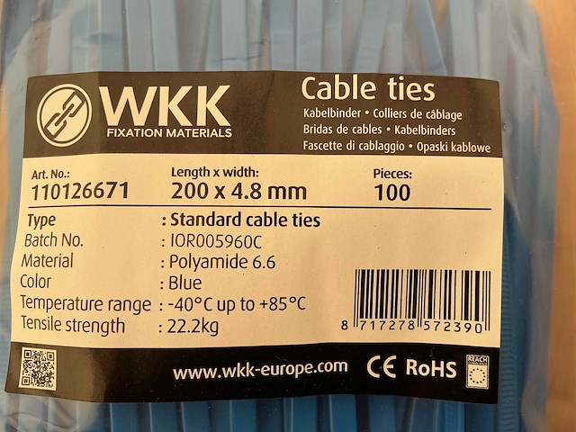 Wkk kabelbinders 200 x 4.8 mm (500x) - afbeelding 1 van  1