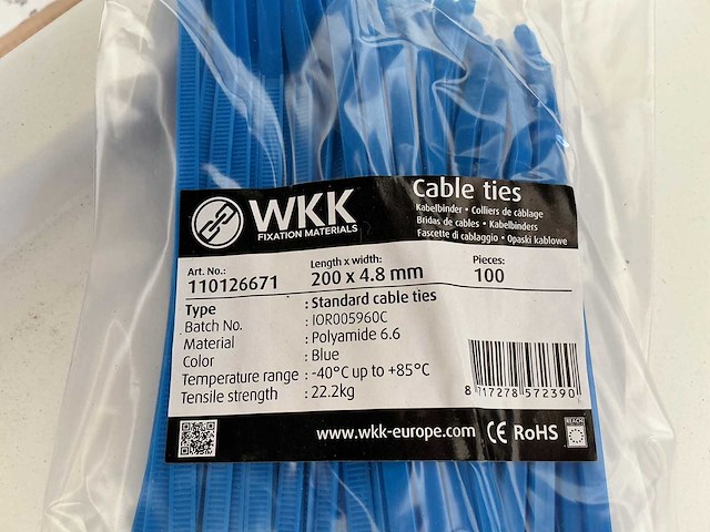 Wkk kabelbinders 200 x 4.8 mm (500x) - afbeelding 1 van  1