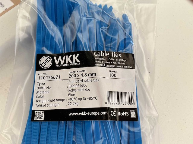 Wkk kabelbinders 200 x 4.8 mm (500x) - afbeelding 1 van  1